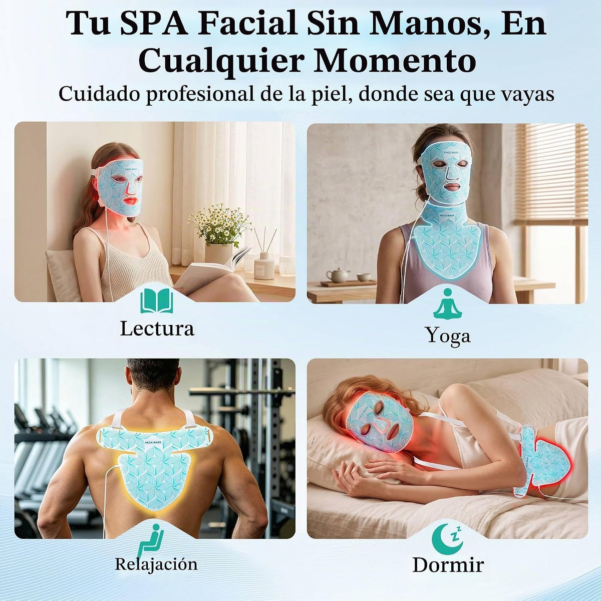 Máscara de terapia de luz roja para la cara y el cuello, 8 colores...