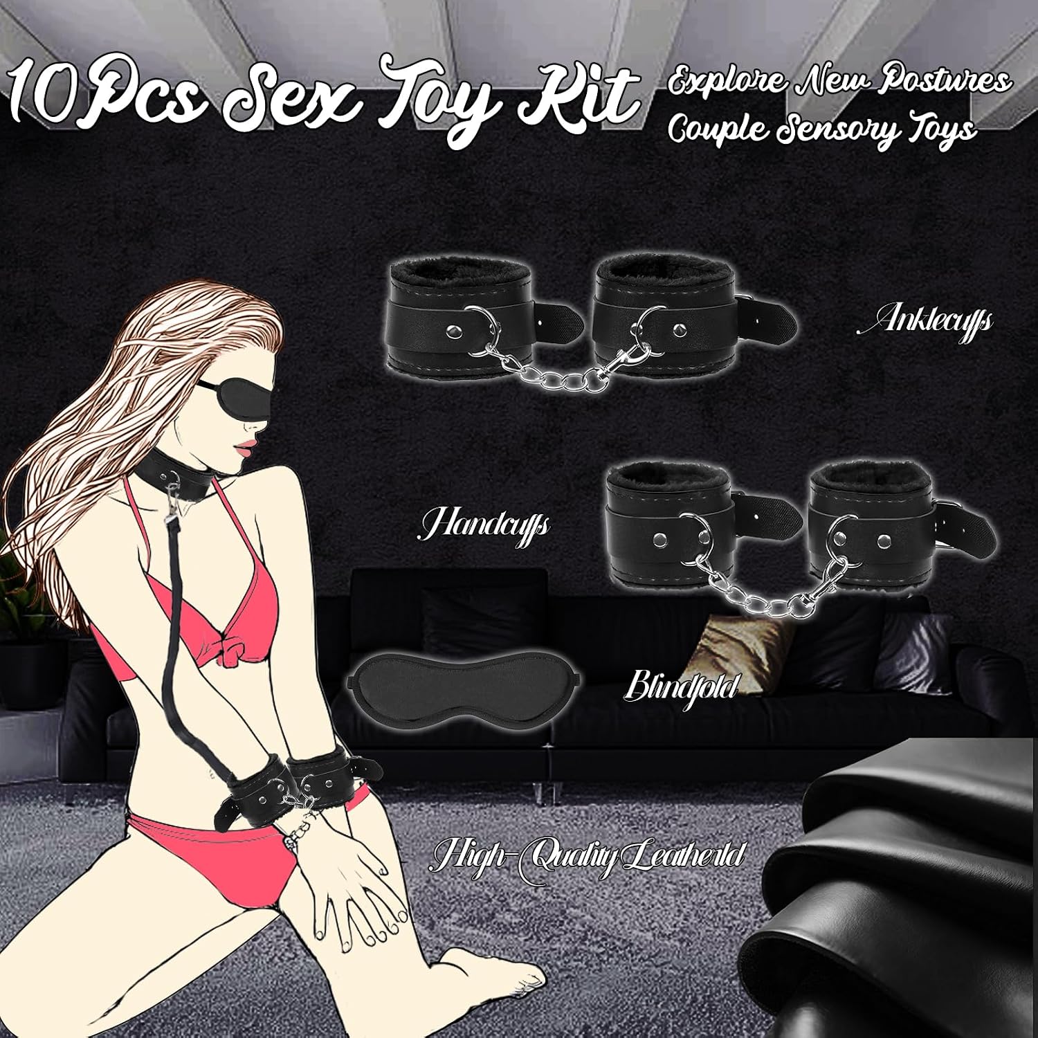 BDSM - Kit de bondage, juguetes sexuales, 10 piezas, juego de bonda...