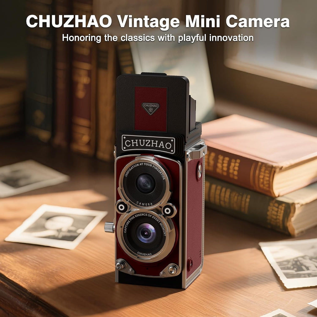 CHUZHAO Mini Cámara Digital Vintage, Estilo TLR Portátil Retro de A...