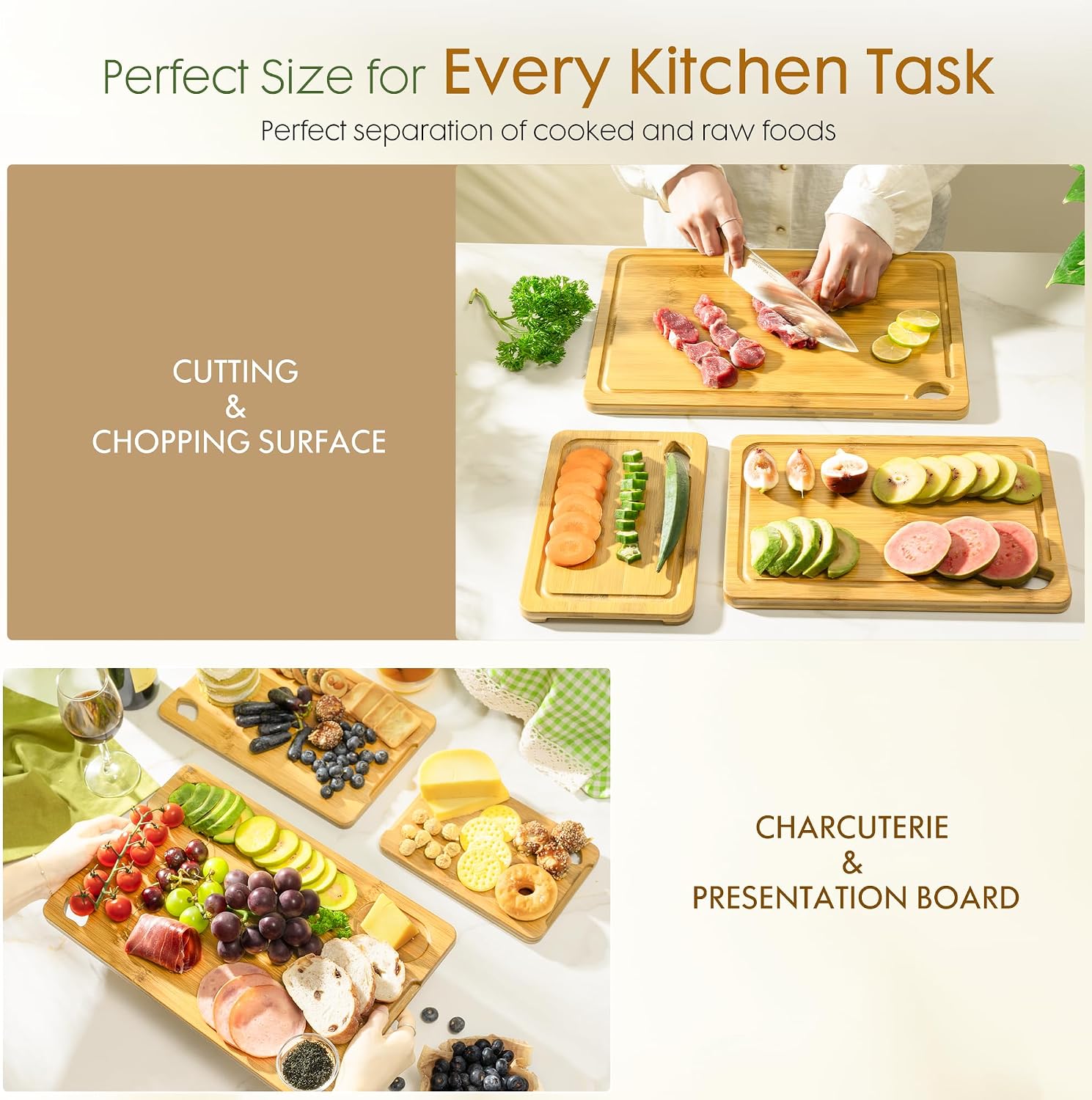 Astercook Nature - Tablas de cortar de bambú para cocina con soport...