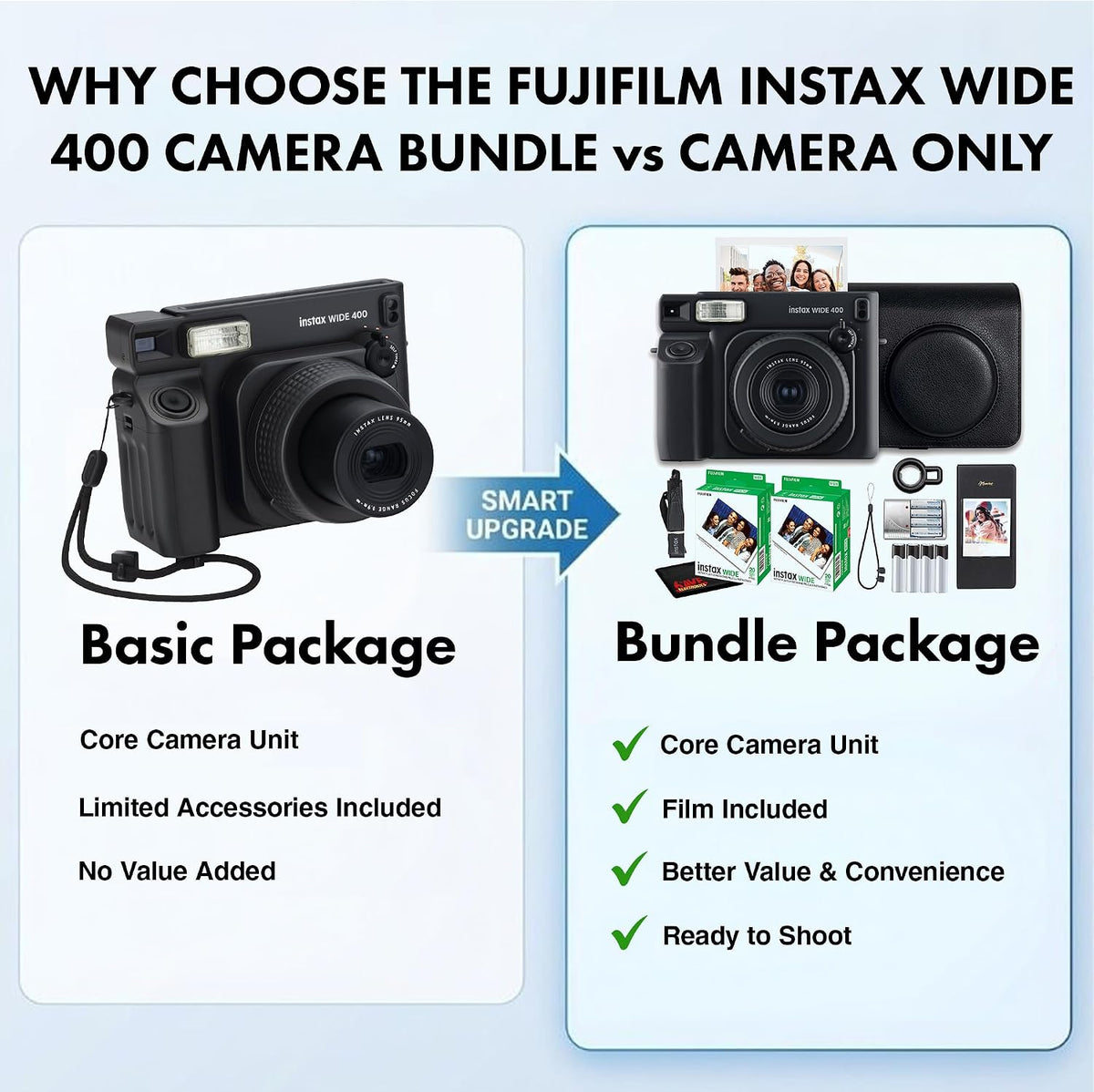 Fujifilm Cámara Instax Wide 400 de película instantánea (negro) paq...