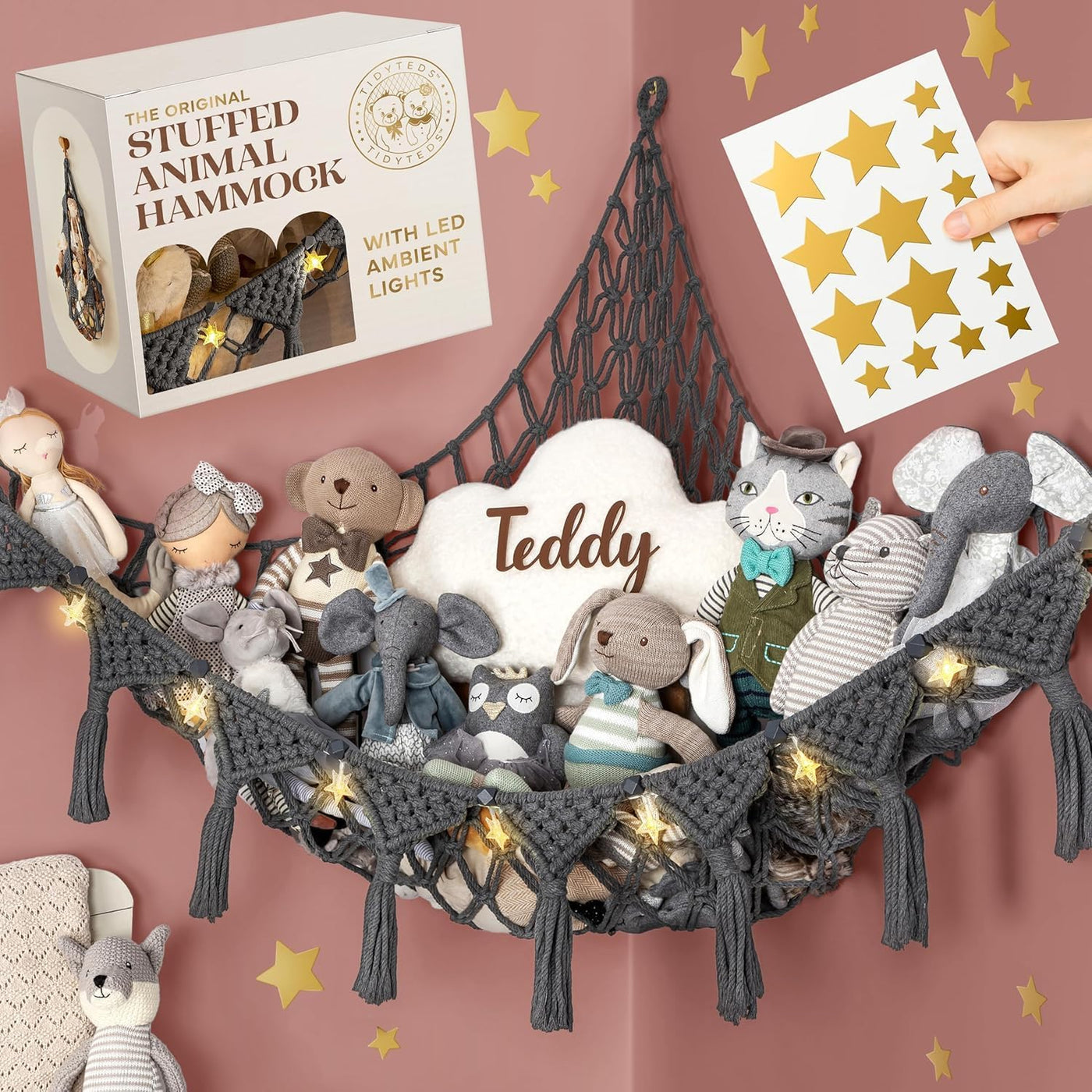 TIDYTEDS Macramé DreamLights - Red de almacenamiento de animales de...