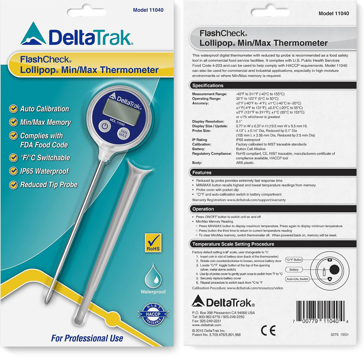 DeltaTrak 11040 Termómetro digital profesional para carne, resisten...