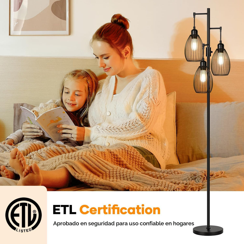 Lámpara de pie regulable, 3 bombillas LED Edison de 800LM incluidas...