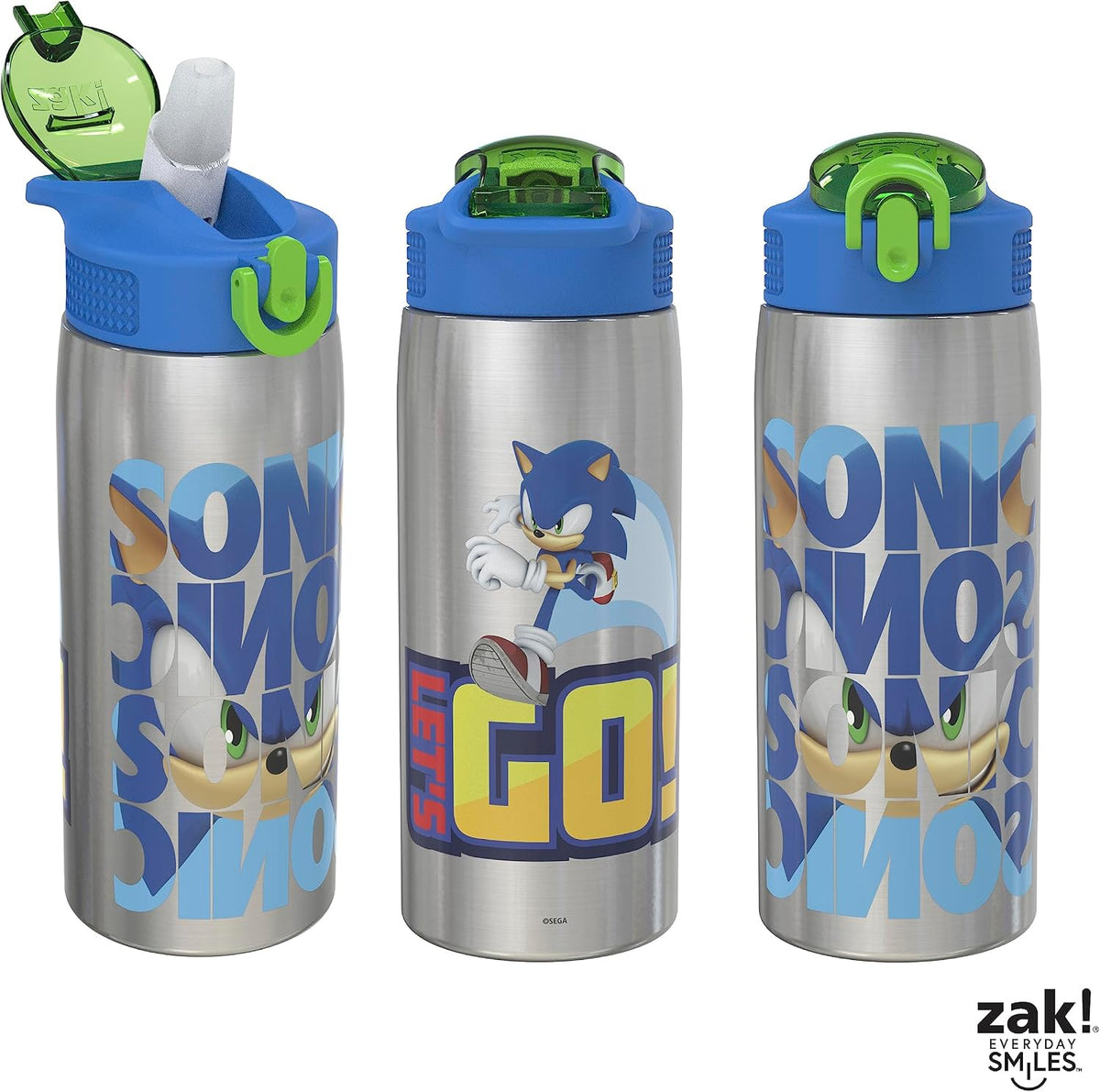 Zak Designs Sonic the Hedgehog - Botella de agua para viajes y en c...