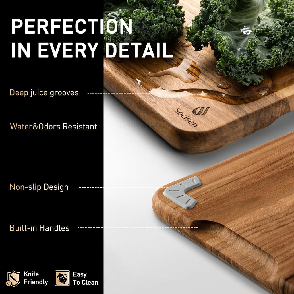Juego de 3 tablas de cortar de madera de teca para cocina, tabla de...