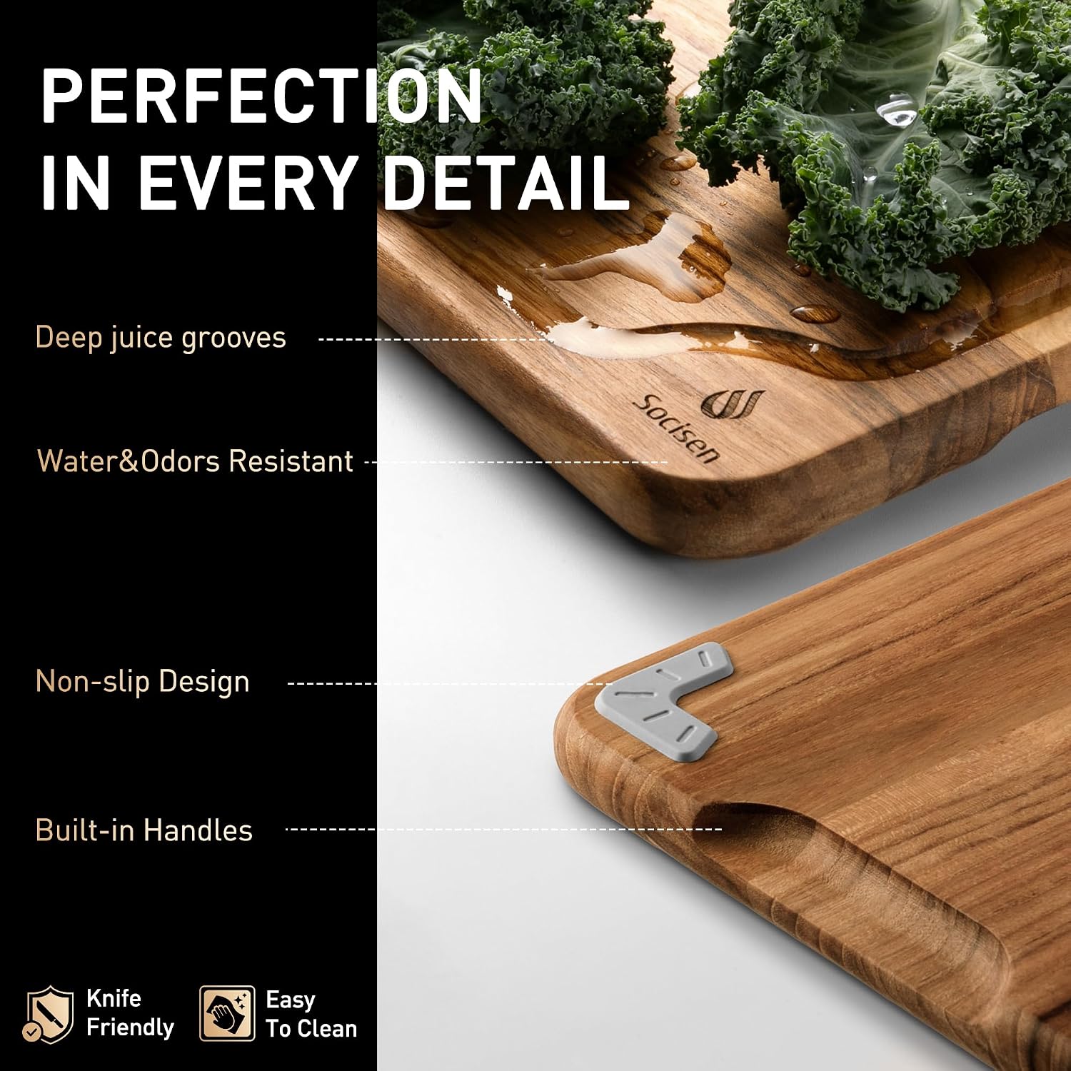 Juego de 3 tablas de cortar de madera de teca para cocina, tabla de...