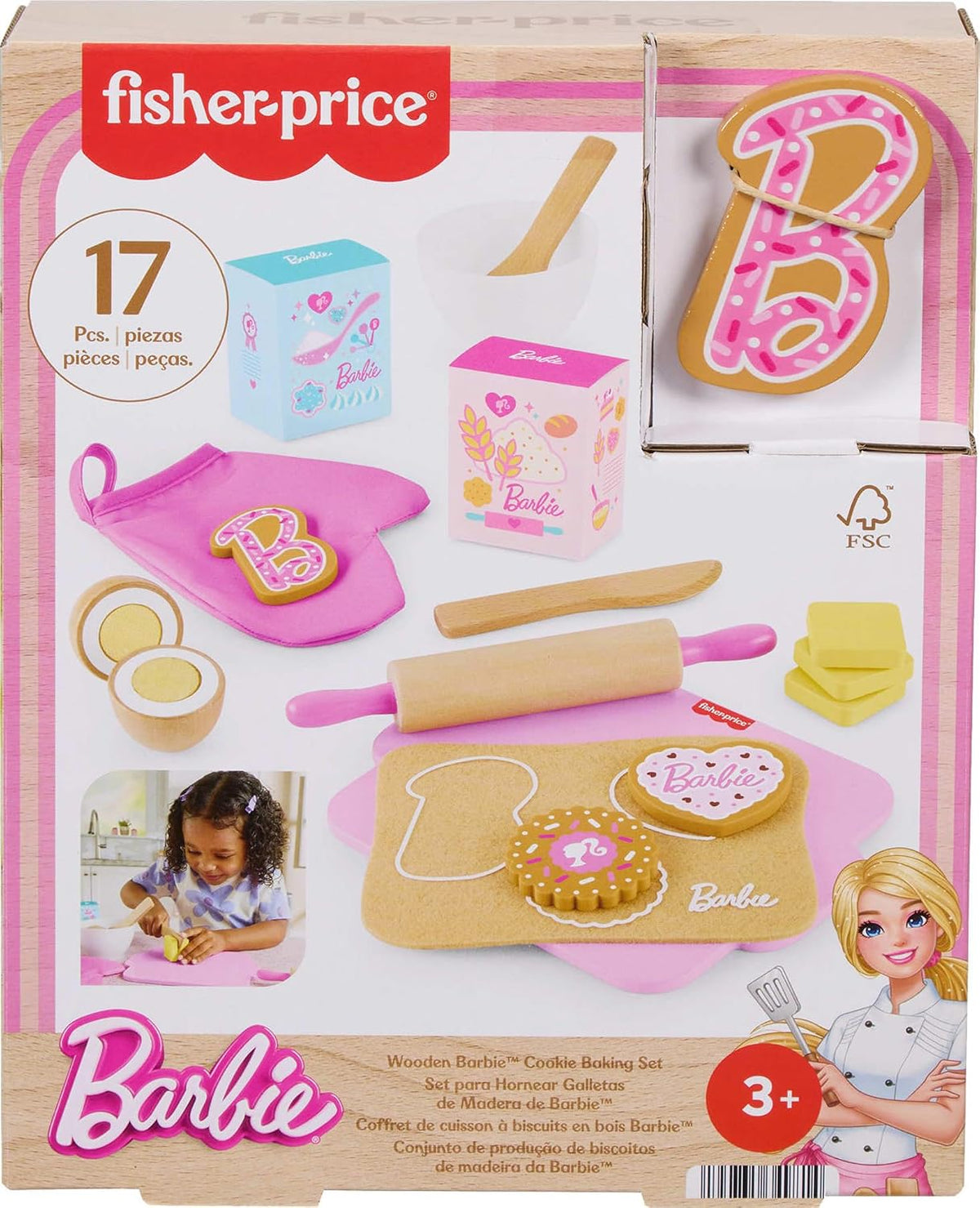 Fisher-Price Juego de hornear galletas Barbie de madera | 17 piezas...
