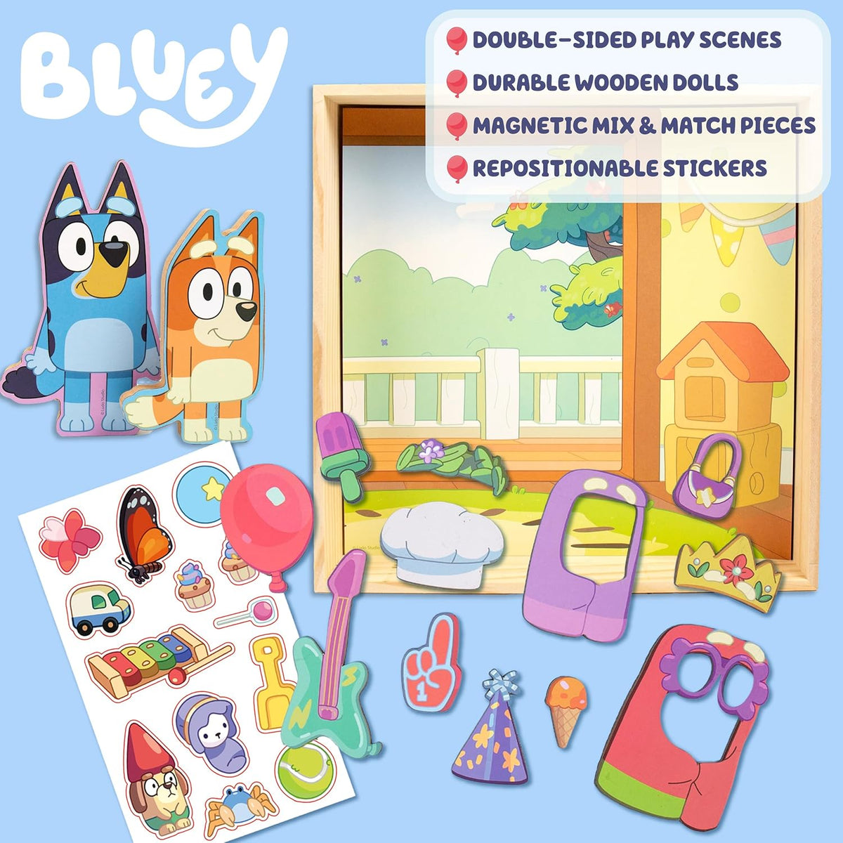 Horizon Group USA Bluey Casa de juegos magnética de madera, juego d...