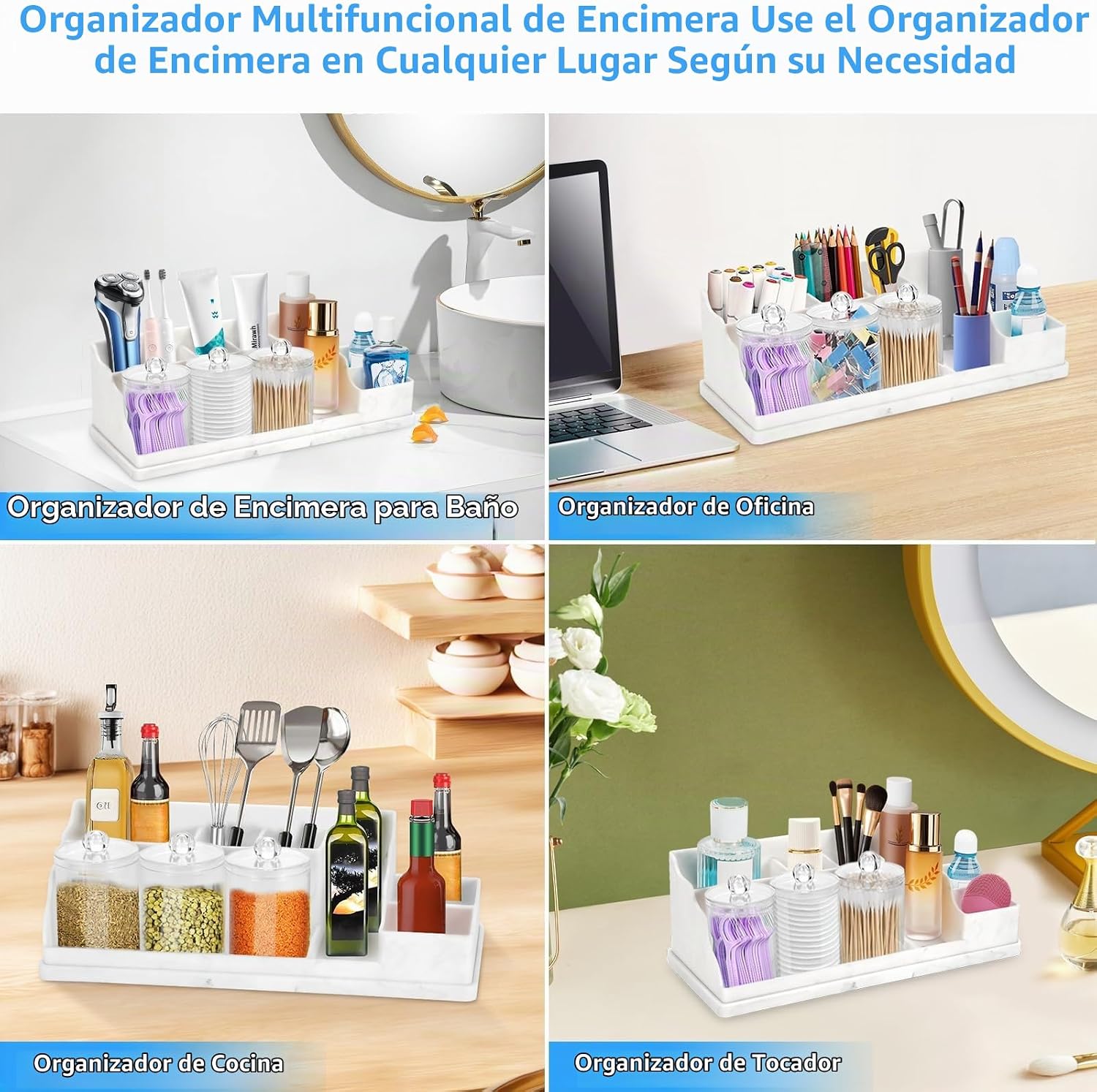 Organizador de mostrador de baño, soportes grandes de silicona blan...