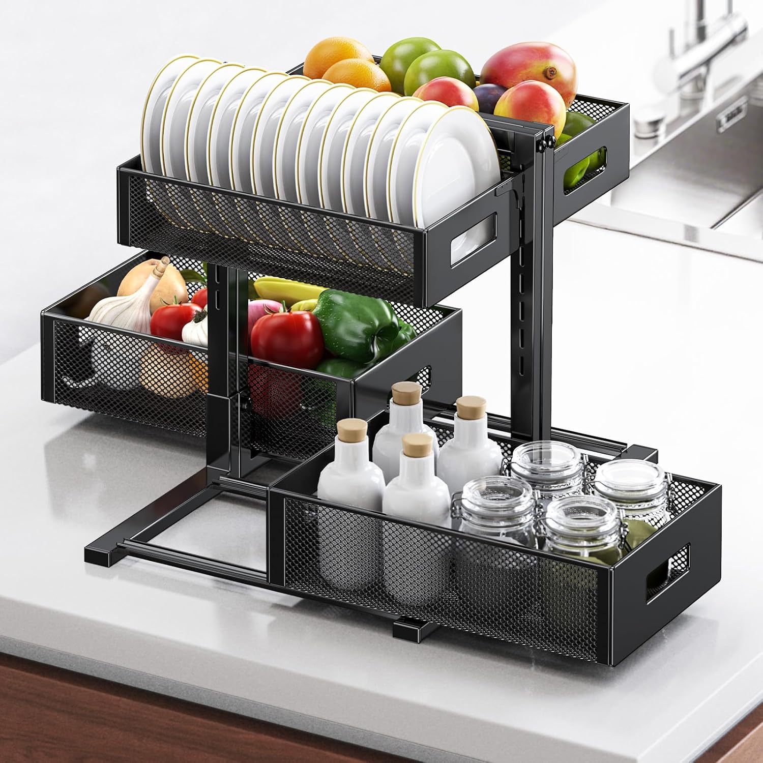 Organizador debajo del fregadero para baño y cocina, estante de alm...