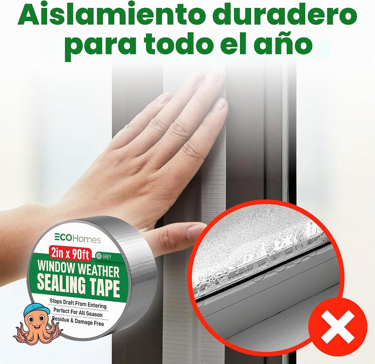 ECOHomes Cinta de sellado para ventanas (2 pulgadas de ancho x 90 p...