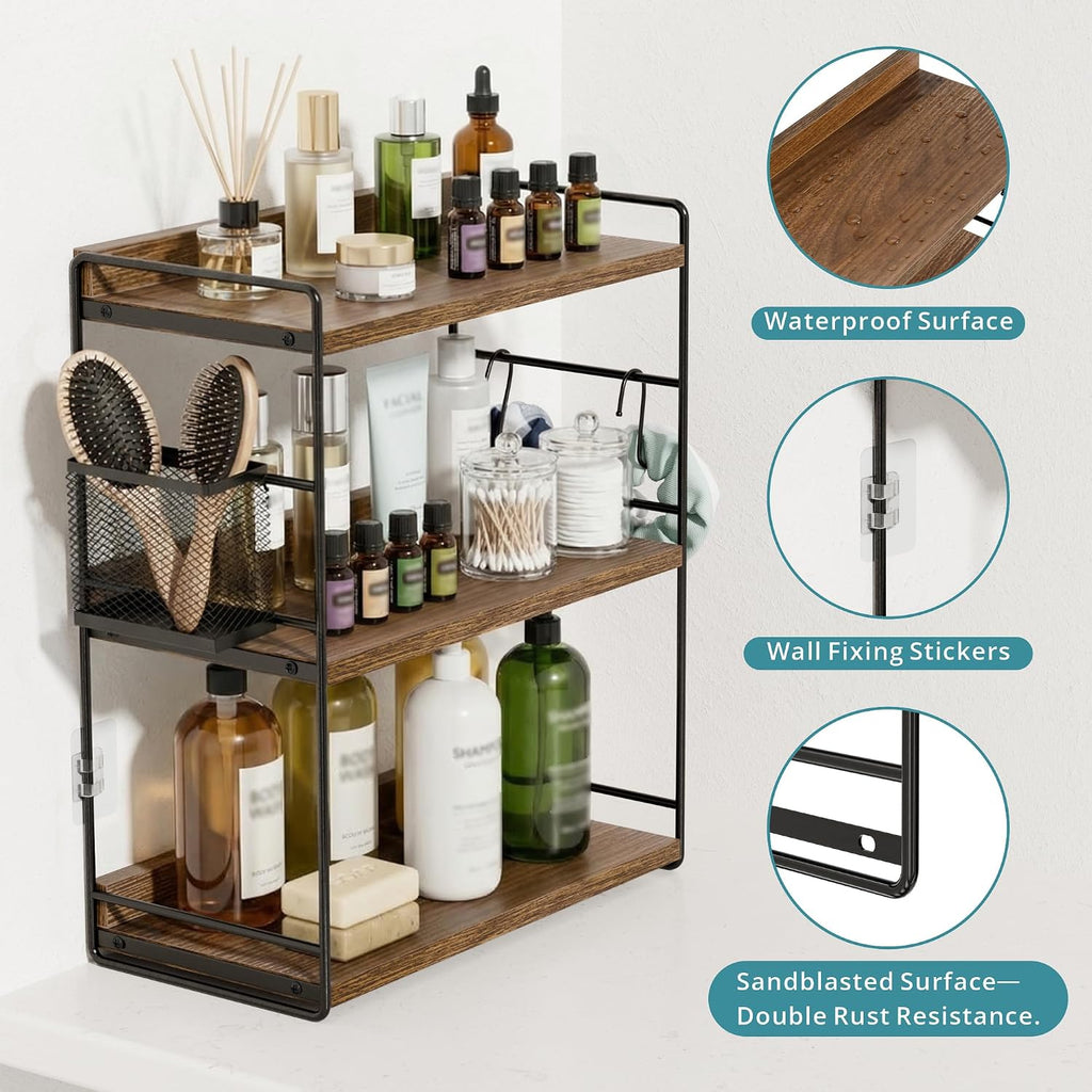 Naeqieo Organizador de encimera de baño de 3 niveles con cesta, org...