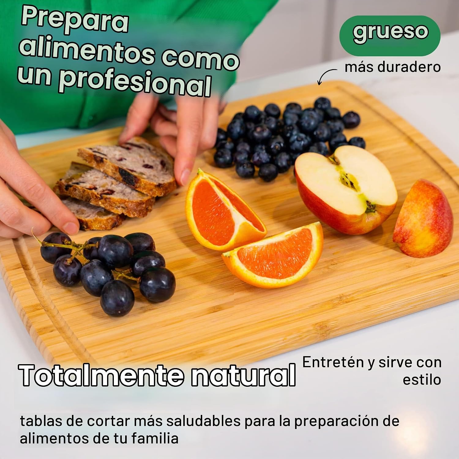 GREENER CHEF Tabla de Cortar de Bambú de 15 Pulgadas con Reemplazos...