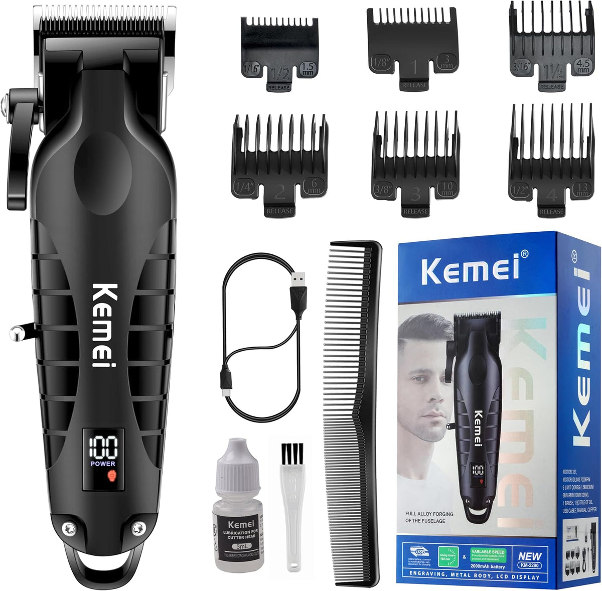 KEMEI 2290 - Cortapelos profesionales para hombres, kits de corte d...