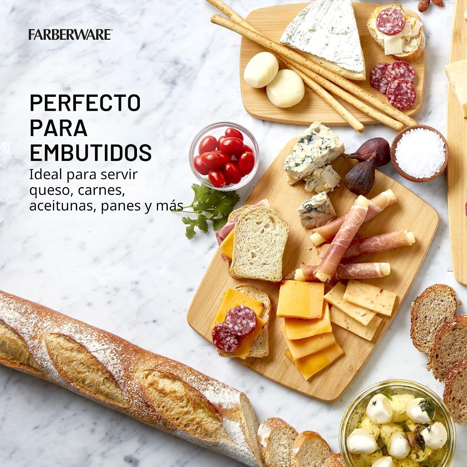 FARBERWARE Juego de tablas de cortar y charcutería reversibles de b...