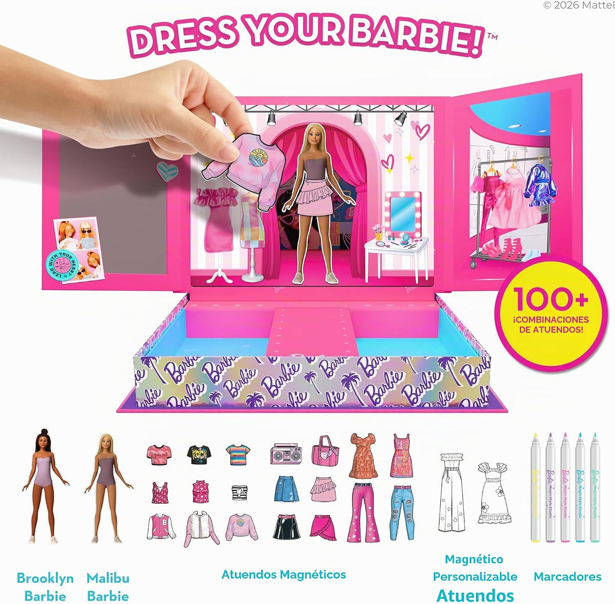 Barbie Magic Style Studio- Kit de moda de muñecas de vestir magnéti...