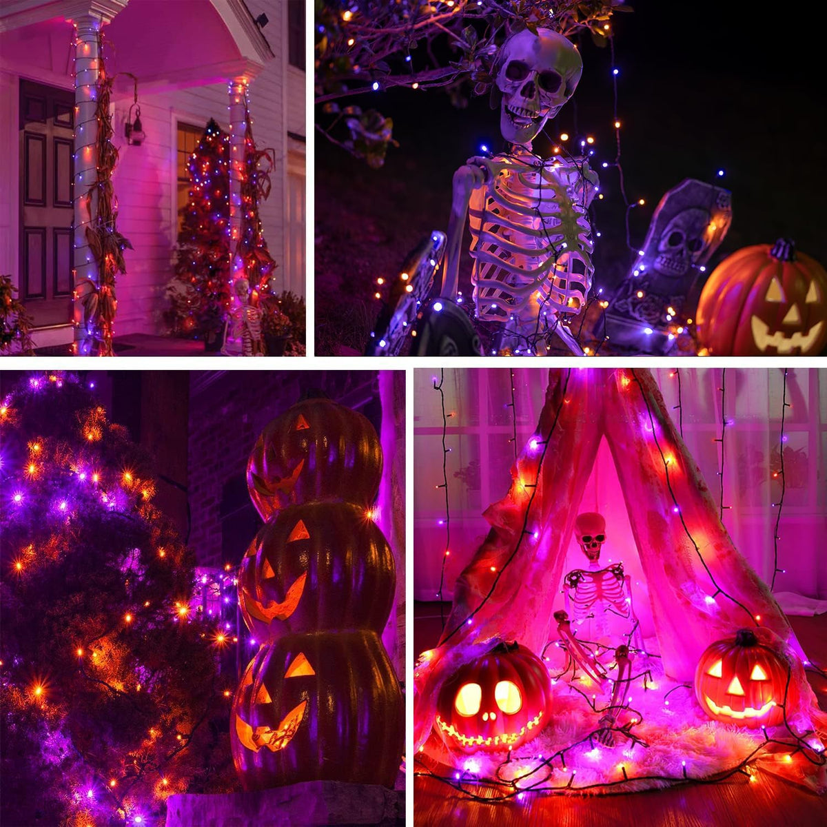 75.8FT 200 LED conectables luces de Halloween naranjas y moradas pa...