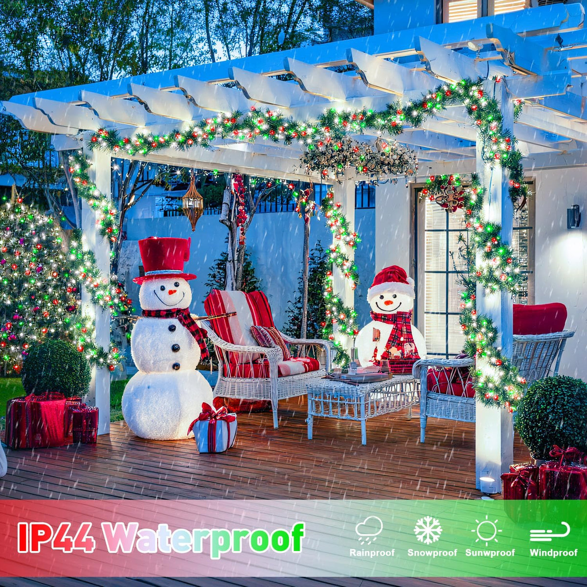 JMEXSUSS 250 luces LED rojas, blancas y verdes de Navidad impermeab...