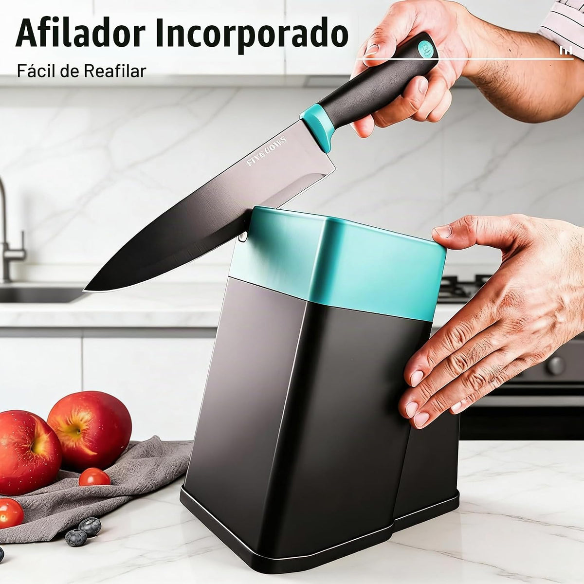 Juego de 14 cuchillos de cocina con afilador alemán de acero inoxid...