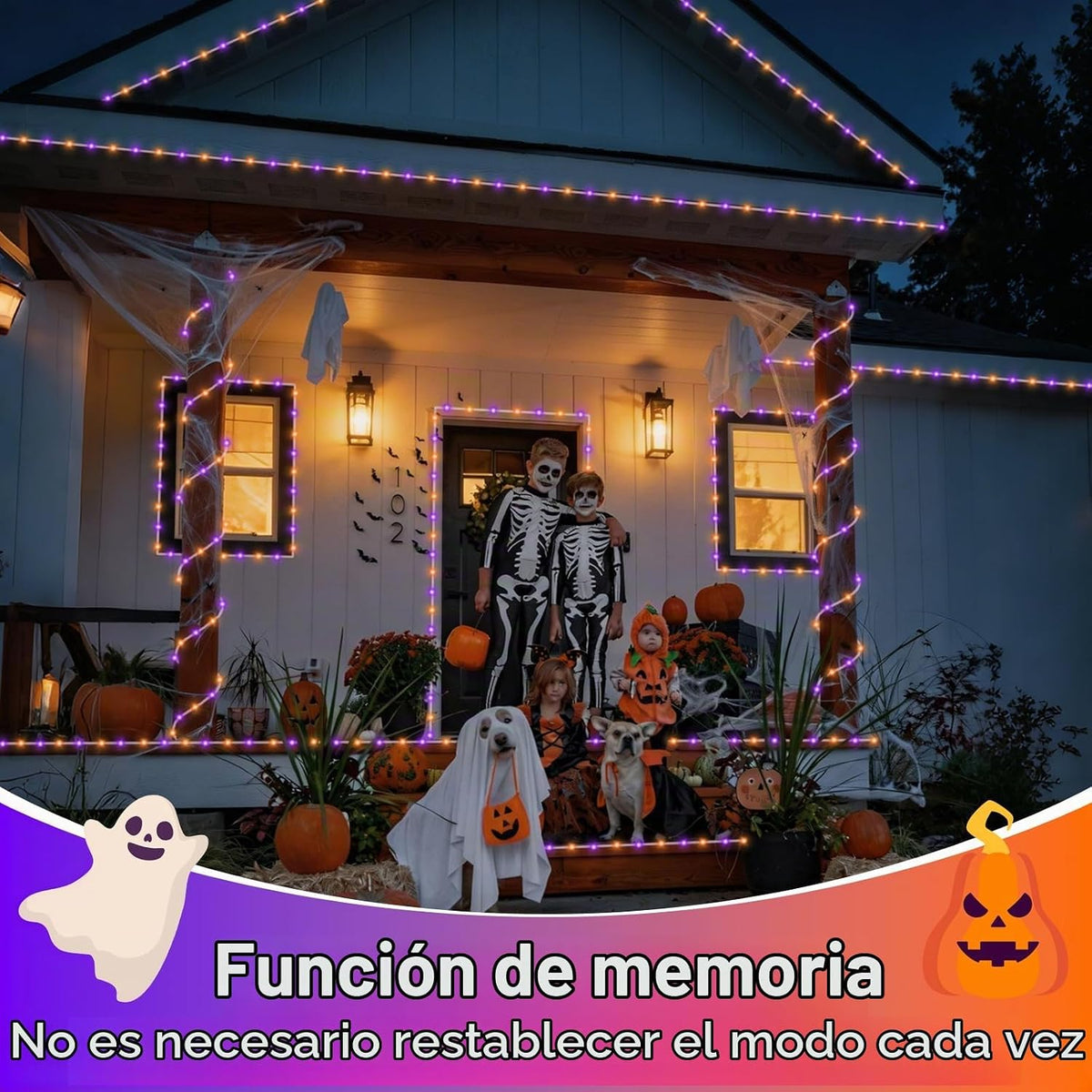 QITONG Luces solares de Halloween naranjas y moradas, 66 pies, 200...