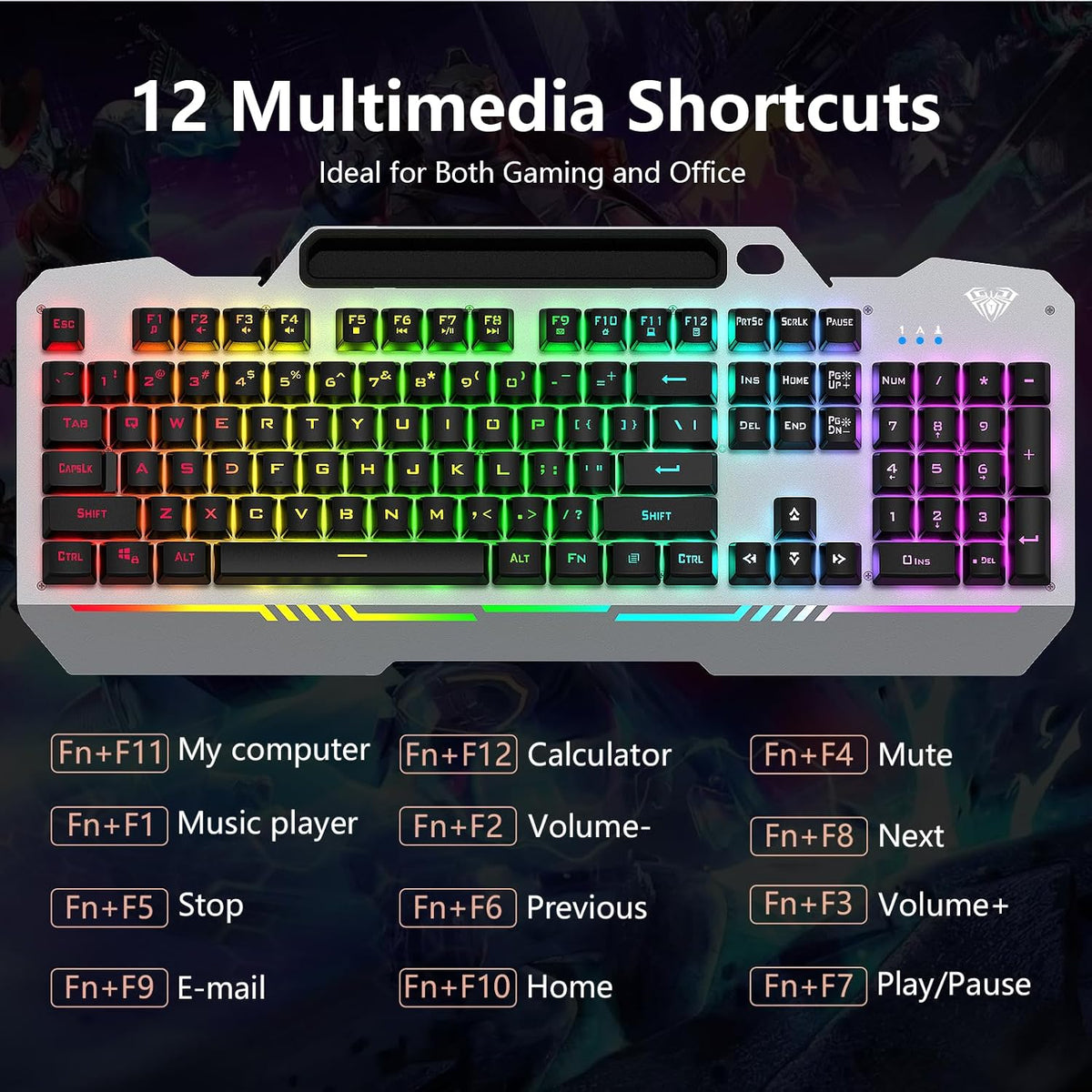 AULA Teclado, T102 Combo de teclado y mouse para juegos con 104 tec...