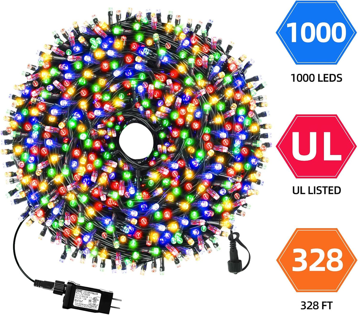 MZD8391 1000 luces LED de Navidad de 328 pies para interiores y ext...