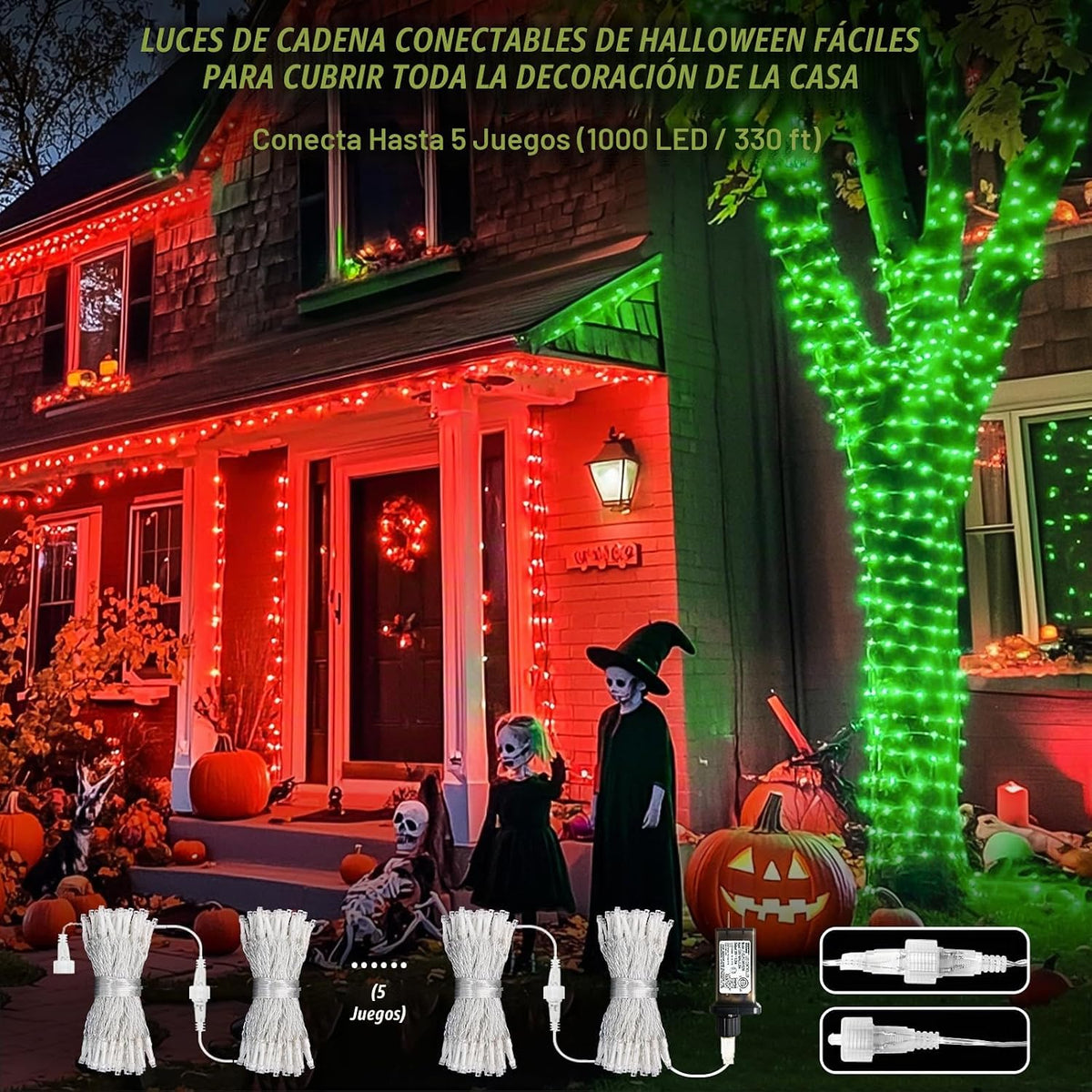 JMEXSUSS 200 luces LED rojas y verdes para decoración navideña al a...