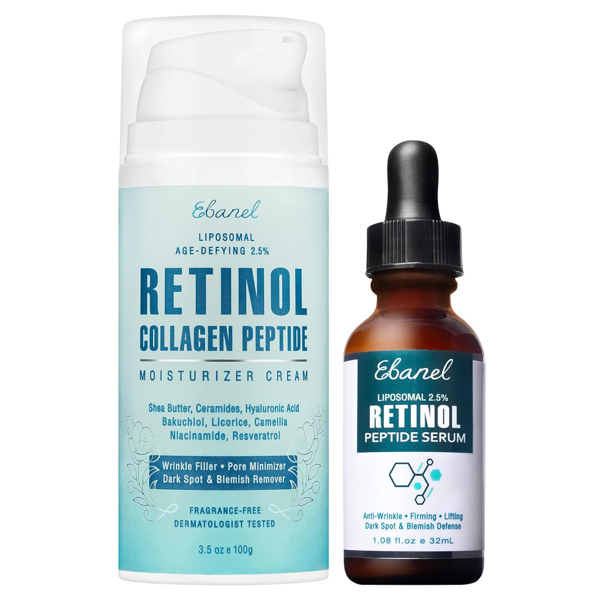 Ebanel Paquete de crema hidratante y suero de retinol al 2.5%