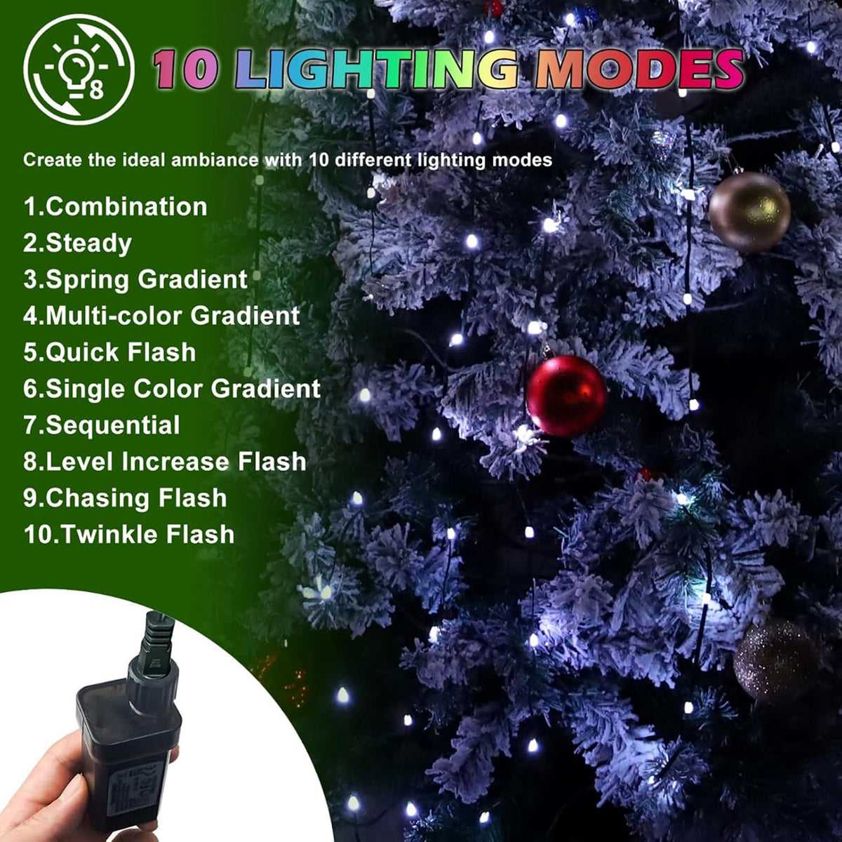 KANCOKIT Guirnalda de luces para árbol de Navidad, 200 LED, 6.6 pie...