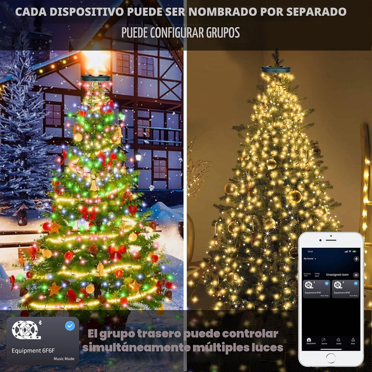 Dreicht Luces inteligentes para árbol de Navidad con anillo, contro...