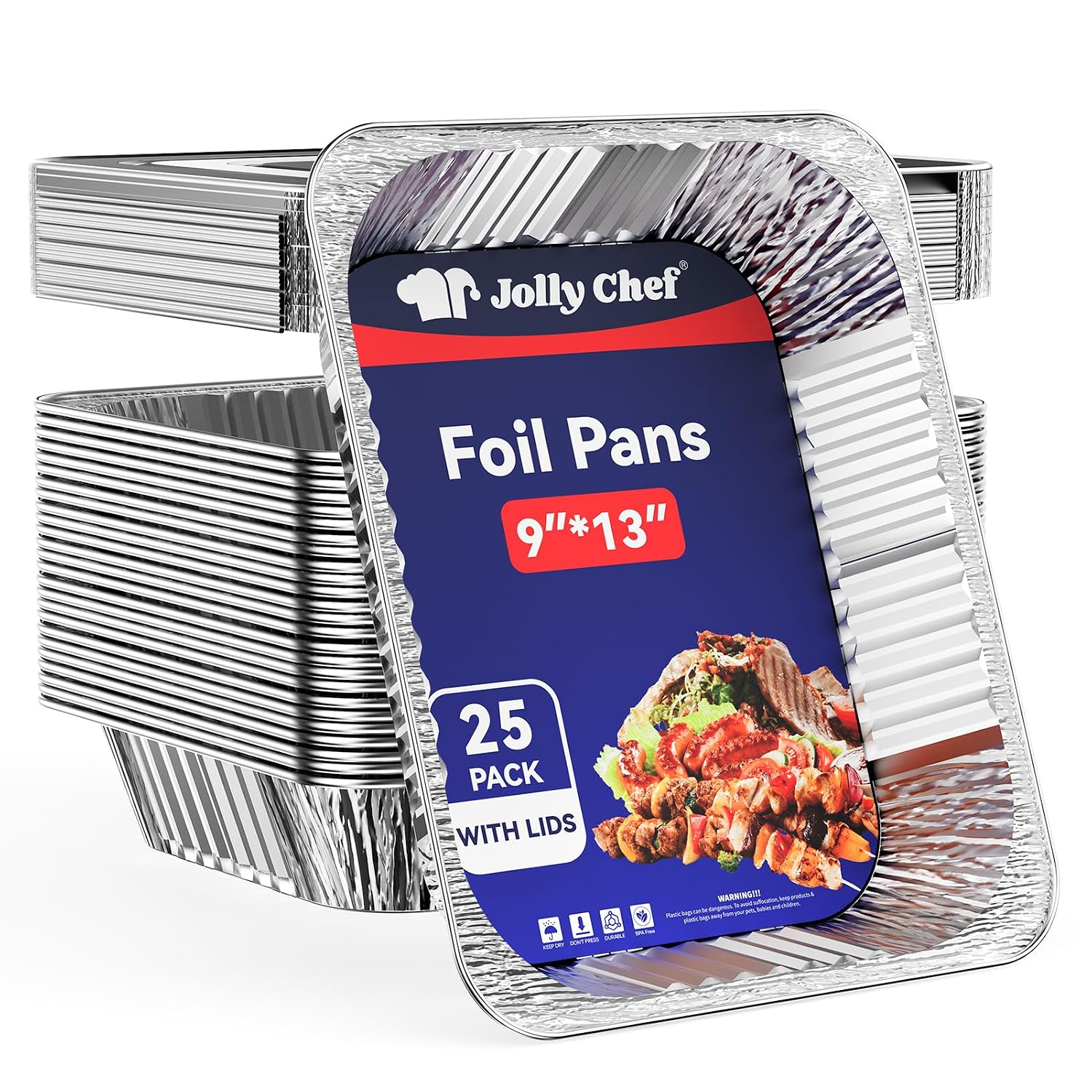 JOLLY CHEF Bandejas de aluminio de 9 x 13 con tapas (25 unidades) -...