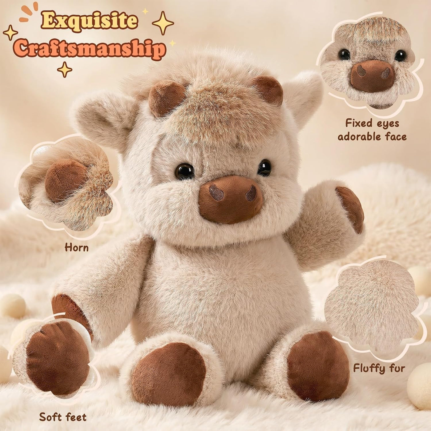 Peluches para correr, animal de peluche de vaca de las tierras alta...