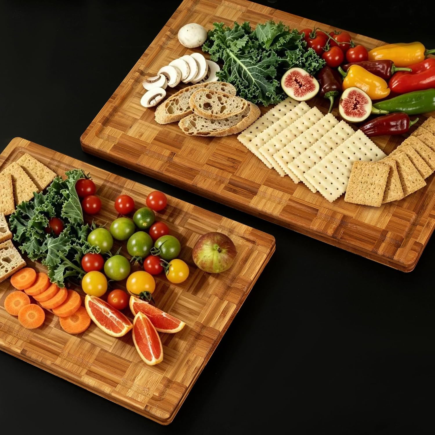 Juego de 2 tablas de cortar de bambú para madera de cocina | Tabla...