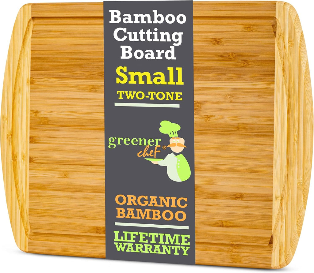 GREENER CHEF Tabla de cortar pequeña de bambú de 12 pulgadas con re...