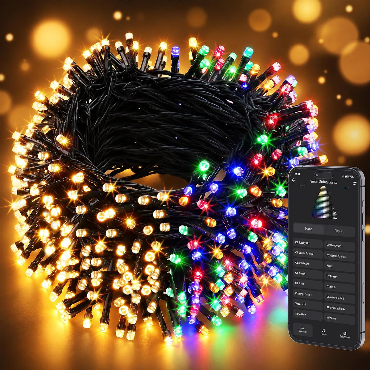 Brizled Luces de Navidad suaves parpadeantes, 200 luces LED intelig...