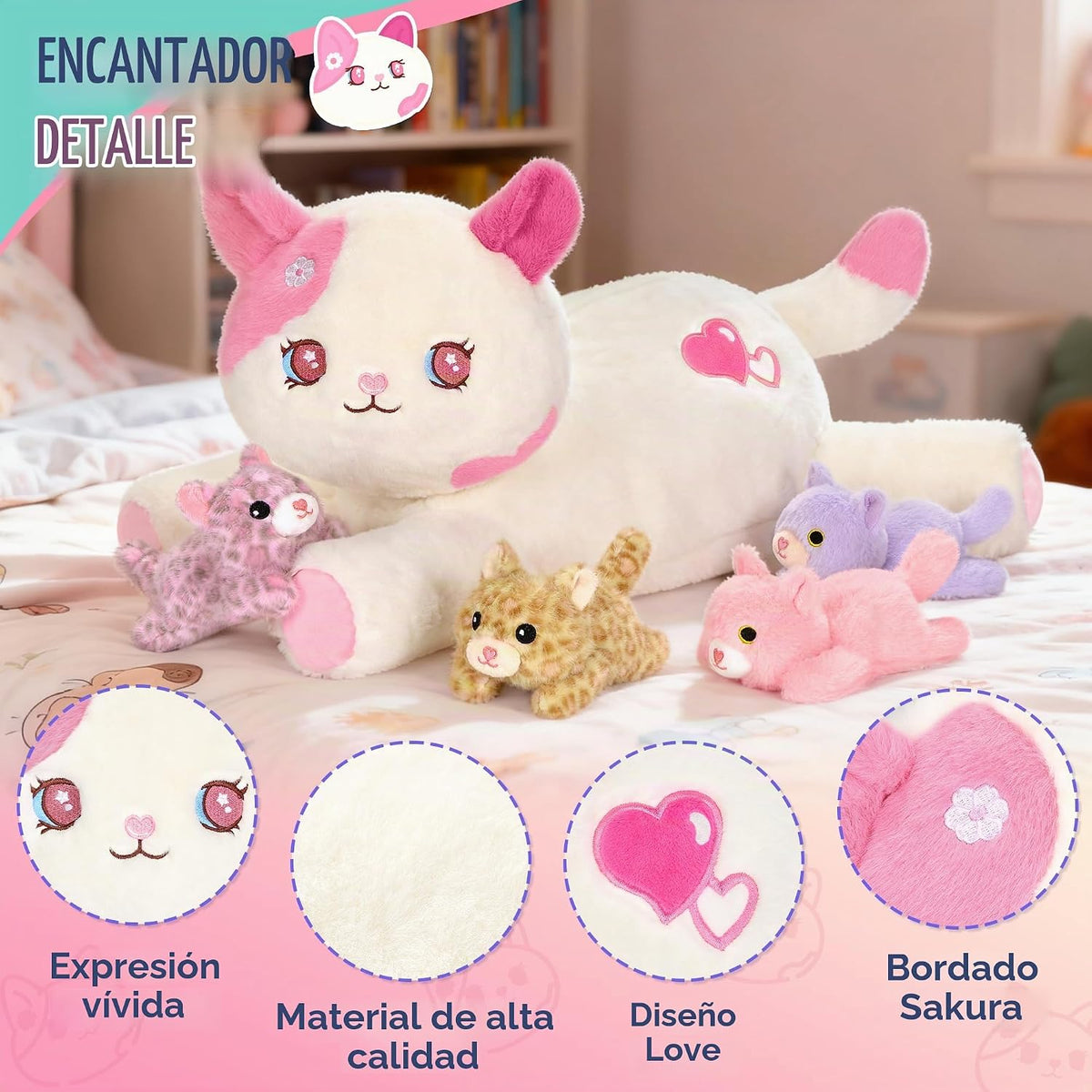 Onsoyours Peluche de gato original de 5 piezas con bebés en el inte...