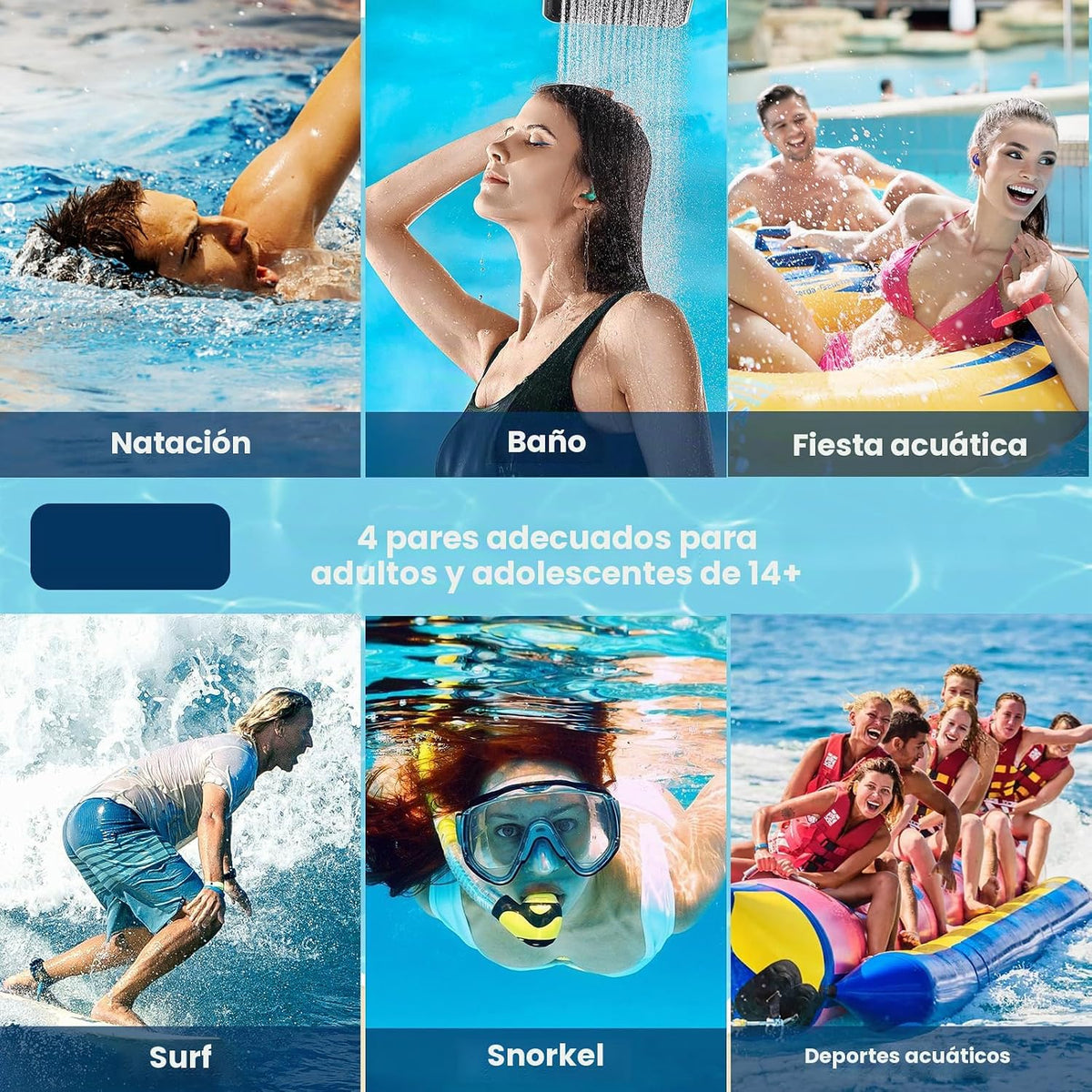 Tapones para los oídos de natación para adultos y niños, 4 pares de...