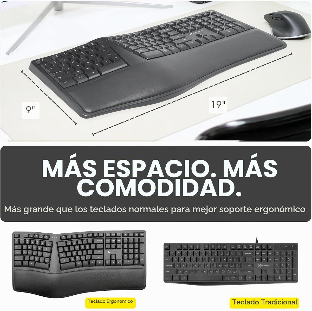 X9 Teclado ergonómico inalámbrico con reposamuñecas - Tu comodidad...