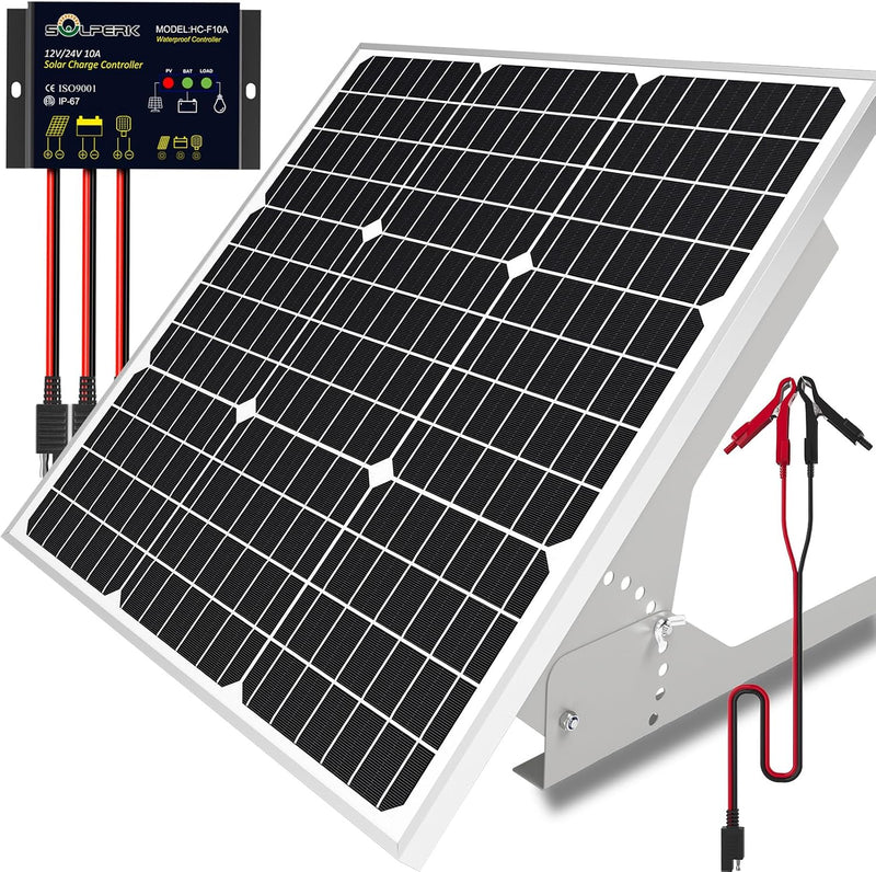 SOLPERK Kit de Panel Solar de 50W\/12V, Cargador de Goteo Mantenedo...