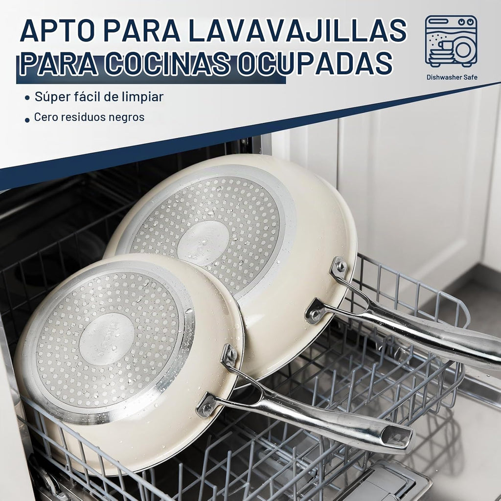 Kikcoin Sartenes antiadherentes con tapa, paquete de 3 sartenes de...