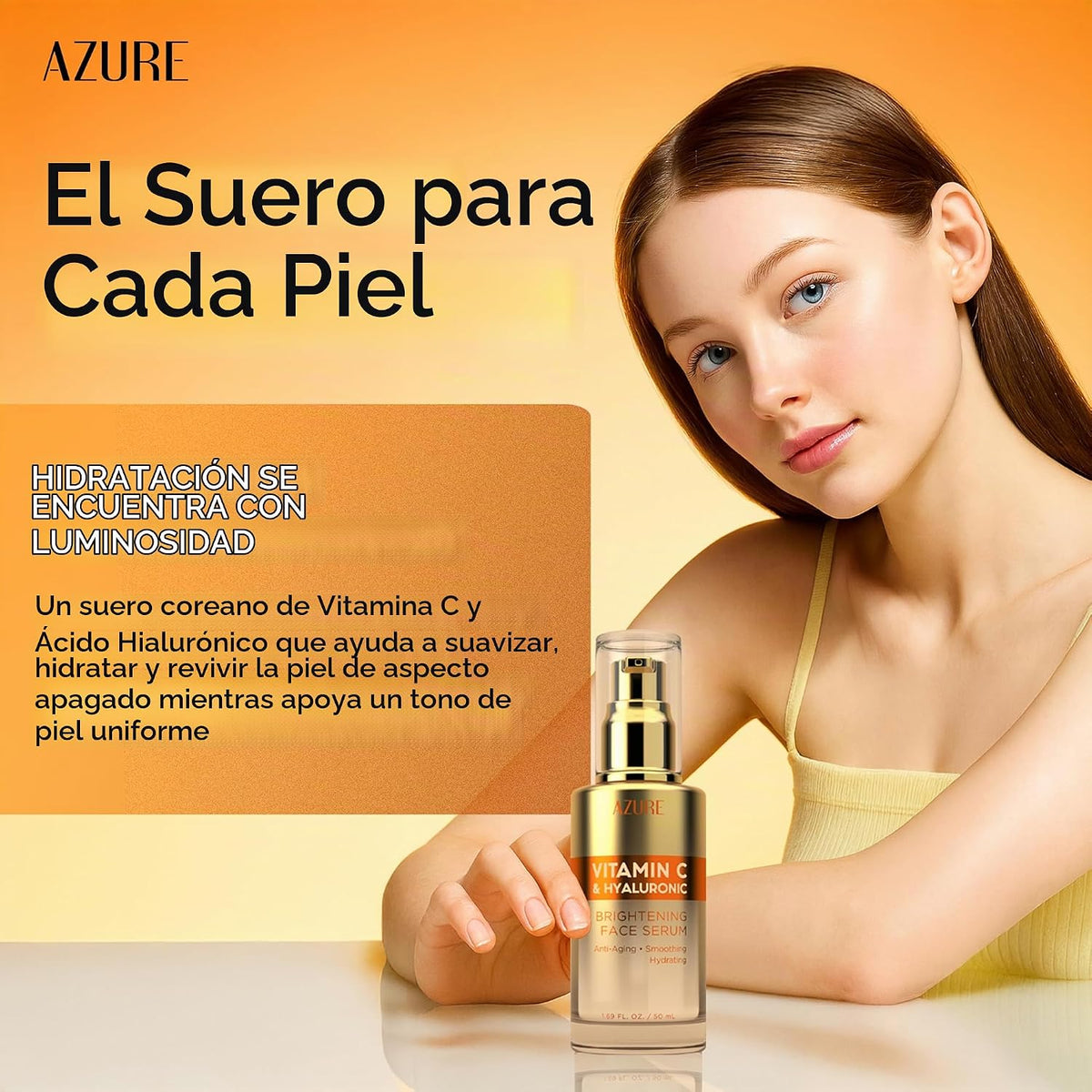 Azure - Suero de vitamina C para rostro con ácido hialurónico, fórm...