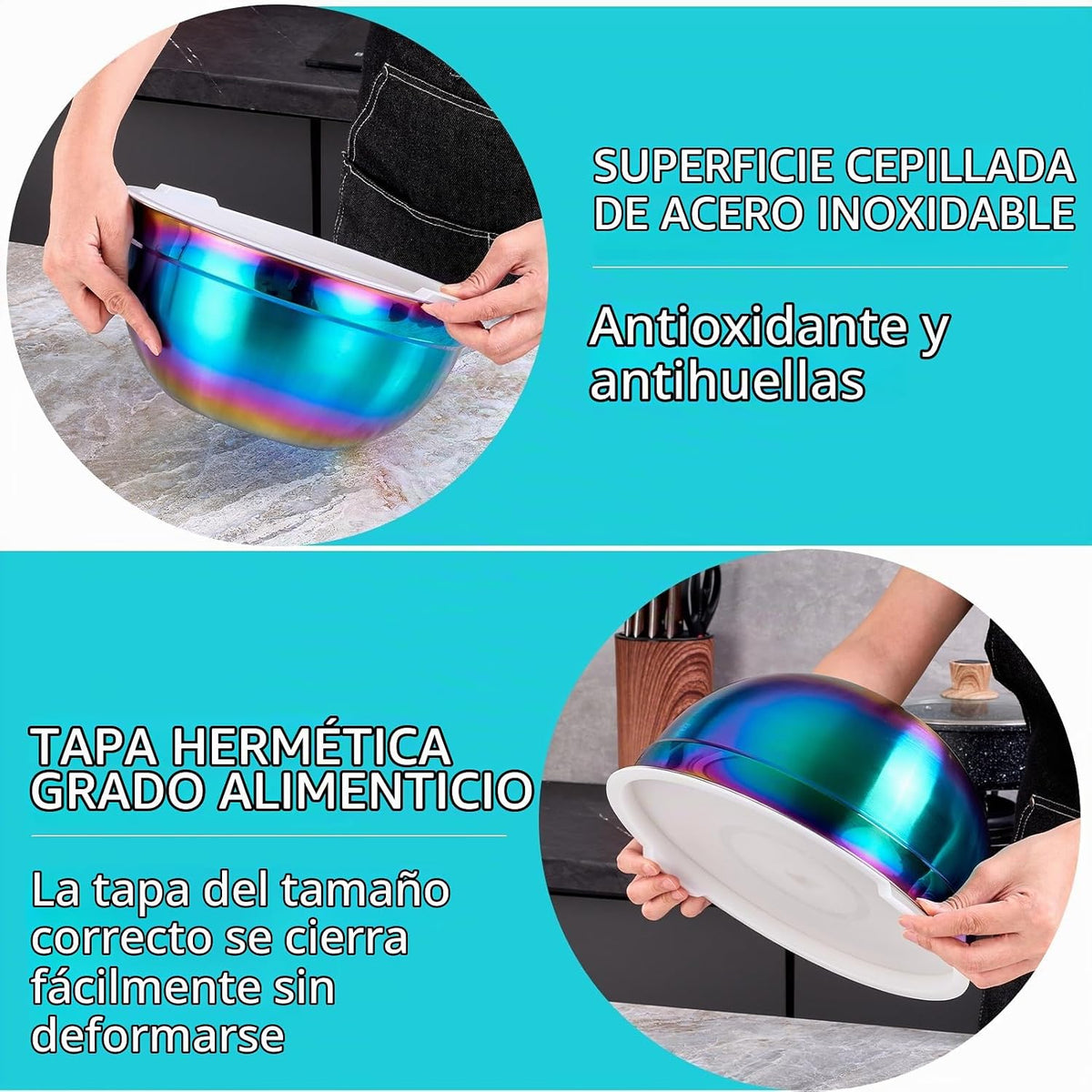 DINYWOW Juego de 4 cuencos de mezcla arcoíris con tapas para cocina...