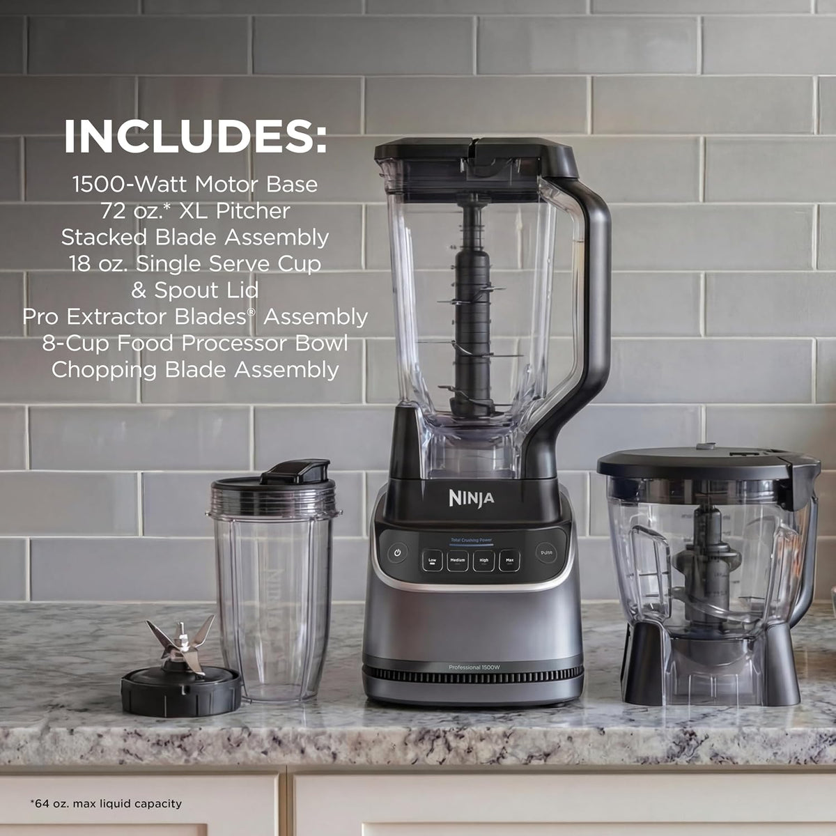 Ninja UltraCrush Pro Sistema de cocina, 1500 W, licuadora de 72 onz...
