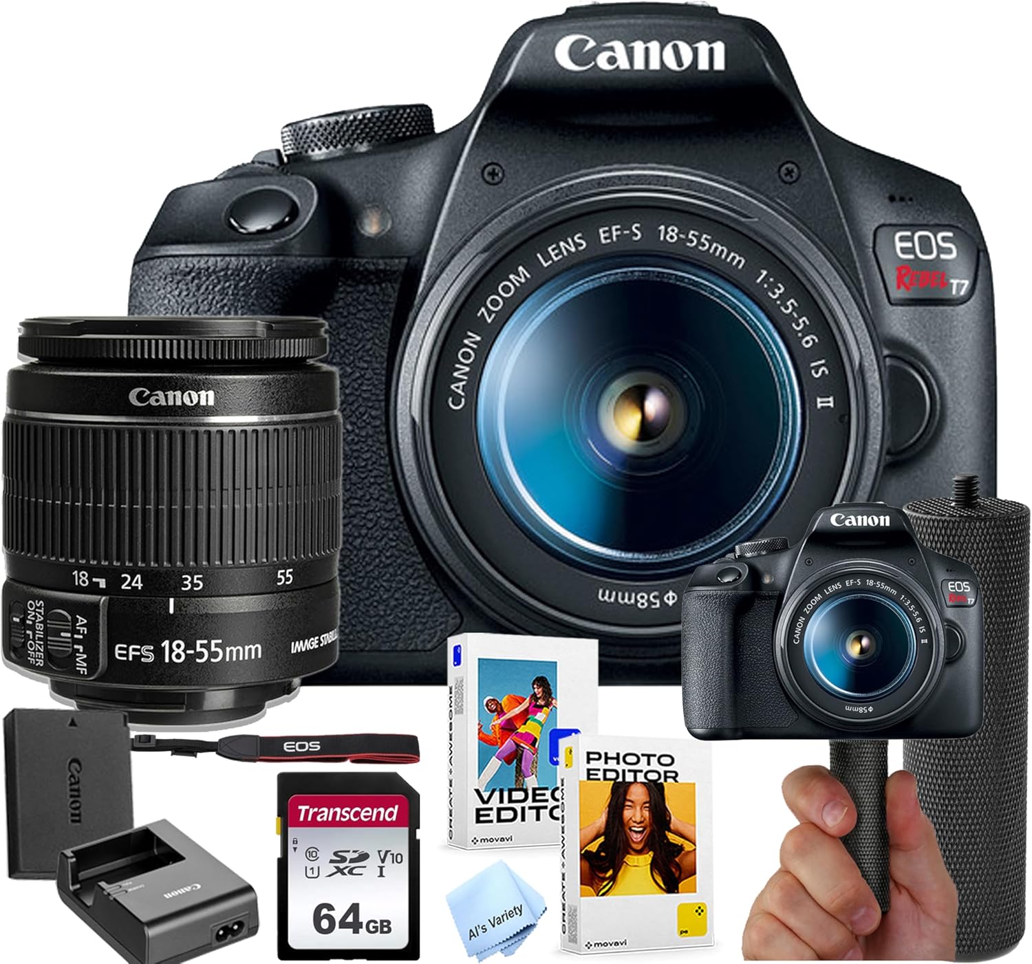 Canon Paquete de cámara DSLR EOS Rebel T7 con lente Canon EF-S 0.70...