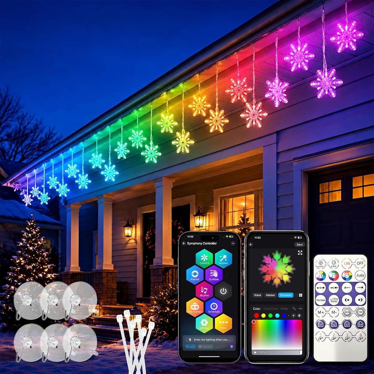 Heyelux Luces de carámbano de copo de nieve de Navidad, 21 pies, 72...