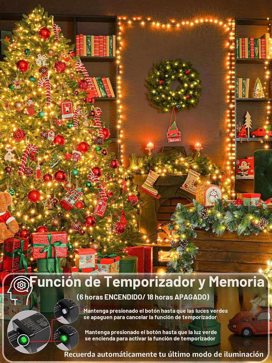 Guirnalda de luces navideñas LED de 300 pies, 108 pies, enchufable,...