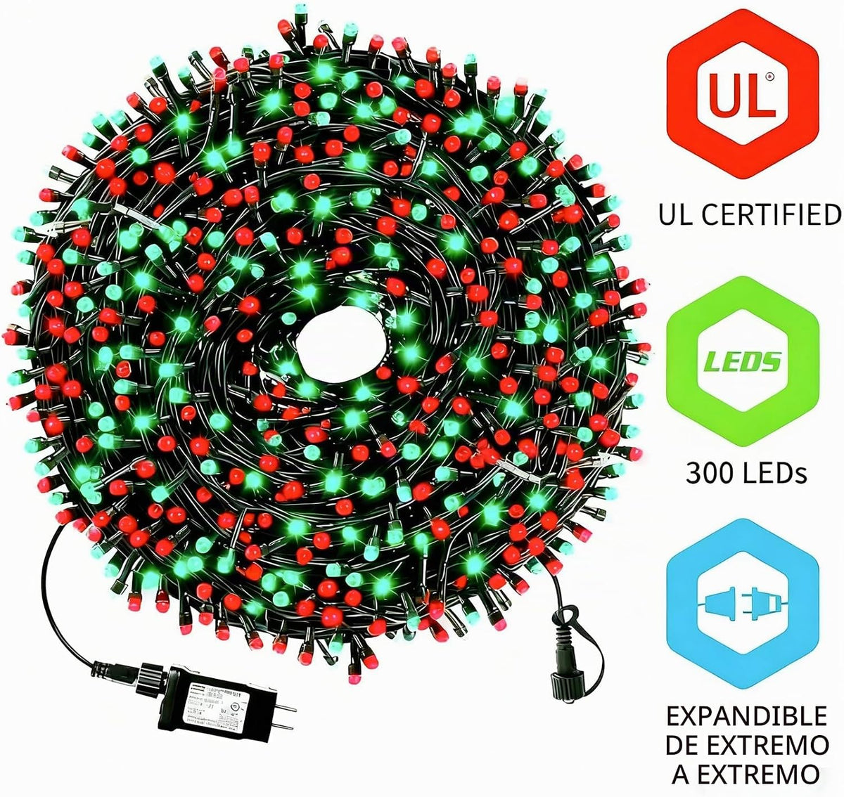MZD8391 105FT 300LED Luz navideña, Luz para árbol de Navidad, Rojo...