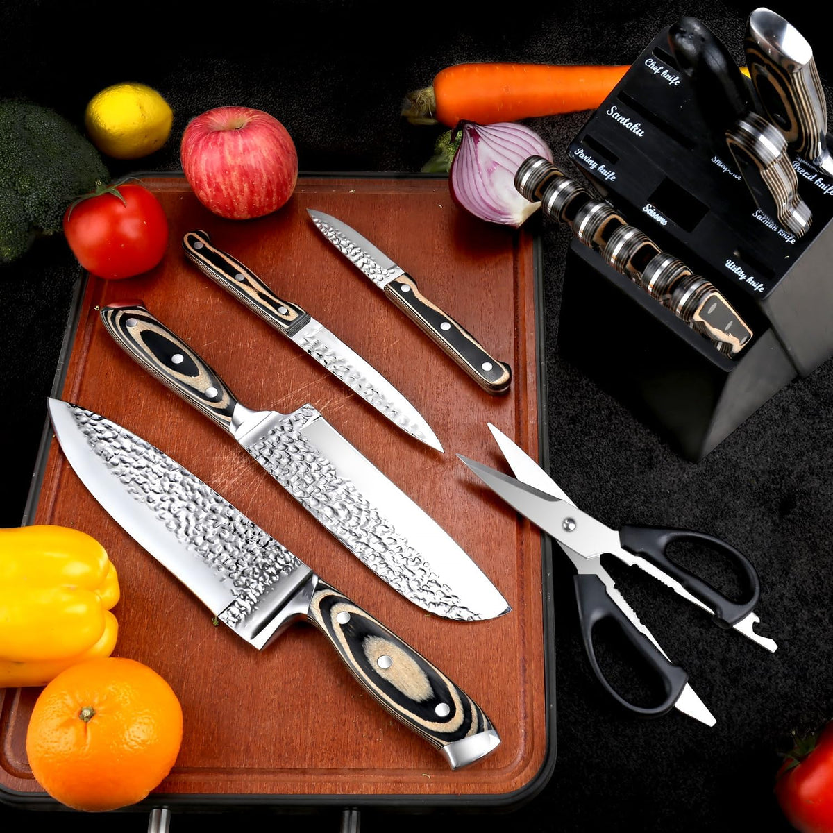 Juego de cuchillos para cocina, juego de cuchillos de diseño martil...
