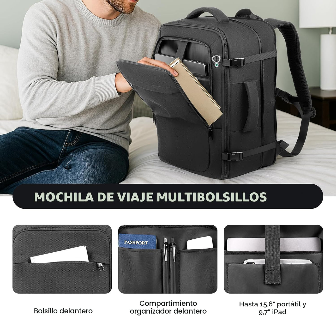 Sirmaeed Mochila de Equipaje de Mano, Mochila Extra Grande para Lap...